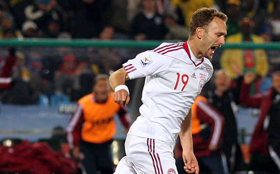Denmark's Dennis Rommedahl celebrates the winner against Cameroon (Getty Images).