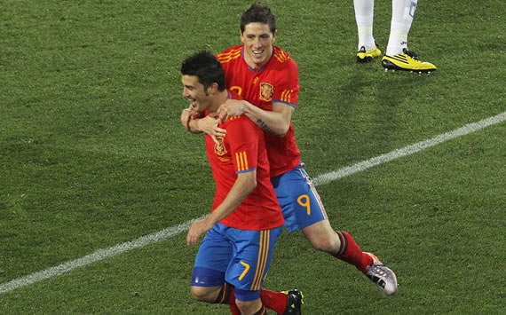 2010 FIFA World Cup - Spain vs Honduras,Fernando Torres and David Villa (Getty Images)