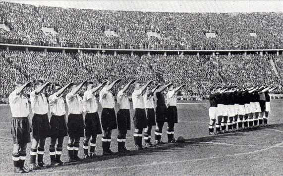 1938 Berlin: Nazi salute in a Germany-England game