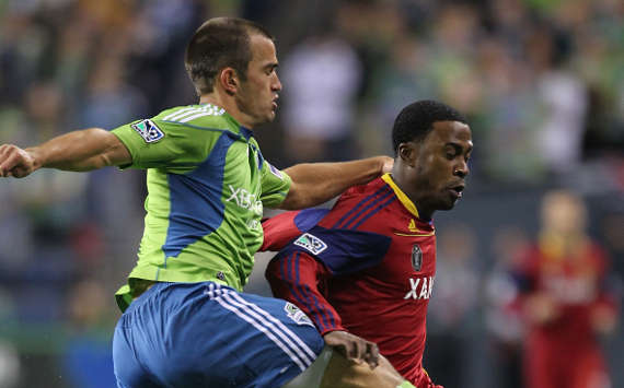 Robbie Findley, Real Salt Lake; Patrick Ianni, Seattle Sounders FC; MLS (Getty Images)