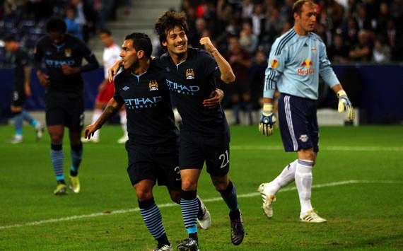 Europa League David Silva - Carlos Teves - Gerhard Tremmel , FC Red Bull Salzburg vs Manchester City(Getty Images)