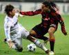 Sergio Ramos and Ronaldinho get down and dirty in their exciting clash at the San Siro (Getty Images) 