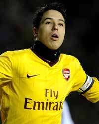 Samir Nasri gives Arsenal the lead against Leeds United (Getty Images)