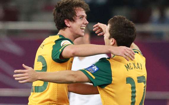 Robbie Kruse and Matt McKay, Australia vs Uzbekistan (Getty Images)