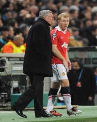 UEFA CL: Alex Ferguson & Paul Scholes, Marseille v Manchester United