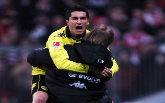 Borussia Dortmund Ace Nuri Sahin Celebrates Goal Against Bayern München with Jürgen Klopp