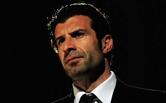 Luis Figo attends the UEFA Champions League Trophy handover