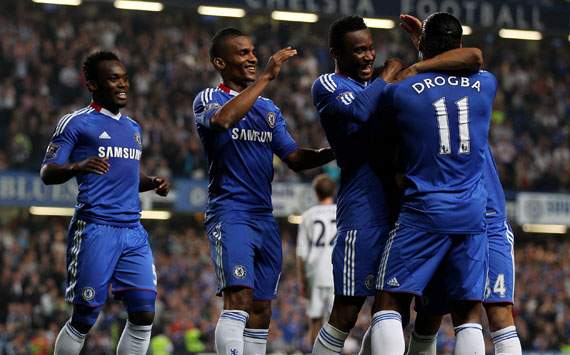 Chelsea players celebrating against Birmingham