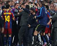 UEFA Champions League: Barcelona and Real Madrid players fight