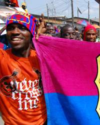 Barca for victory - Lagos fans of Spanish club Barcelona parade through the streets of Lagos in anticipation of victory before
