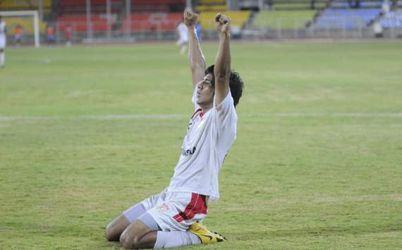 PUne FC's Arata Izumi celebrates after scoring the match-winner against Dempo SC 