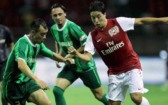 pre-season friendly match between Hangzhou Greentown and Arsenal, Shaokun Wu and Samir Nasri