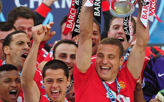 Premier League - Manchester United v Blackpool,Nemanja Vidic and Javier Hernandez
