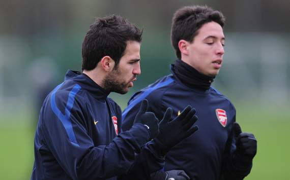 Arsenal Training Session - Cesc Fabregas and Samir Nasri