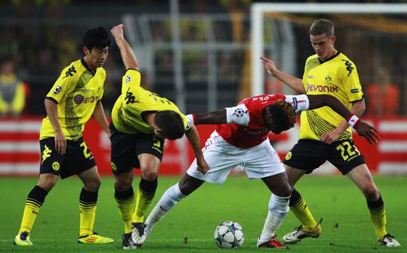 UEFA Champions League - Borussia Dortmund v Arsenal FC, Shinji Kagawa, Robert Lewandowski, Sven Bender and Alexandre Song