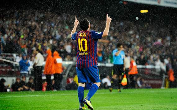 Lionel Messi celebra en el Barcelona-Atlético de Madrid de la Liga BBVA