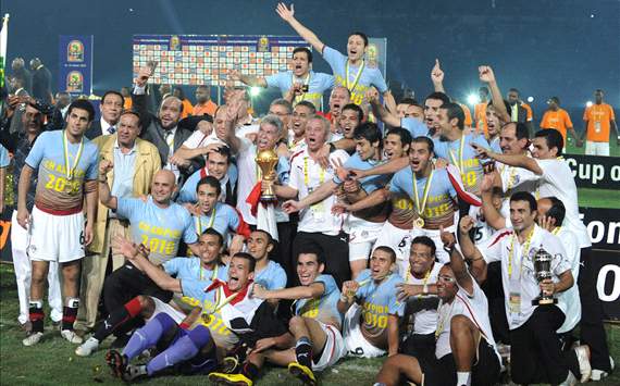 Egypt celebrate winning the 2010 African Cup of Nations against Ghana.