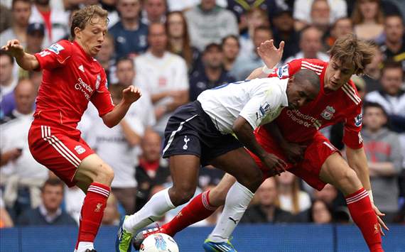 EPL - Tottenham Hotspur v Liverpool, Jermain Defoe, Leiva Lucas  and Sebastian Coates