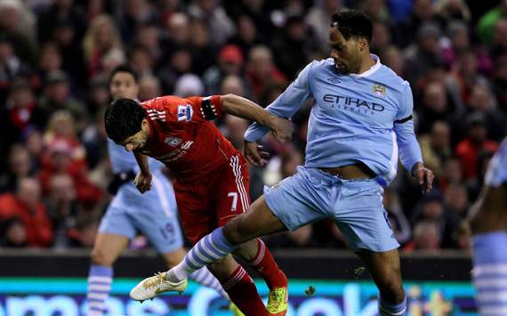 EPL - Liverpool v Manchester City, Joleon Lescott and Luis Suarez