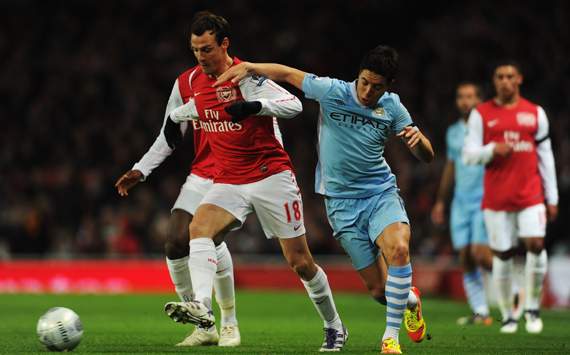 Carling Cup - Arsenal v Manchester City, Sebastien Squillaci and Samir Nasri