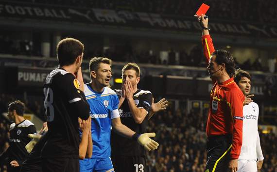 Europa League - Tottenham Hotspur FC v PAOK FC, Referee Bas Nijhuis and Kostas Stafylidis