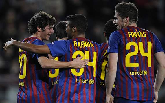 El Barcelona celebra en su partido de Champions League ante el Bate Borisov