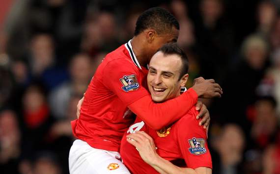 EPL - Manchester United v Wigan Athletic, Dimitar Berbatov and Patrice Evra