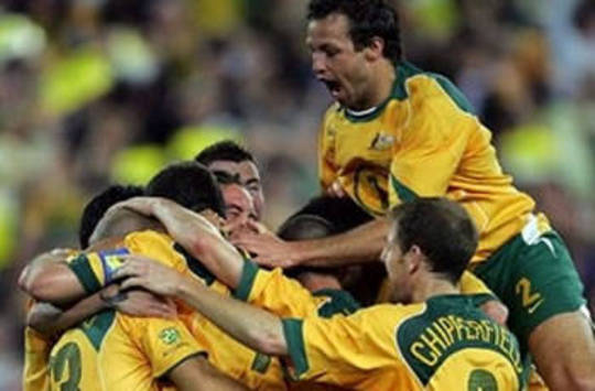 Australia players celebrate in WC Playoffs (AFP)