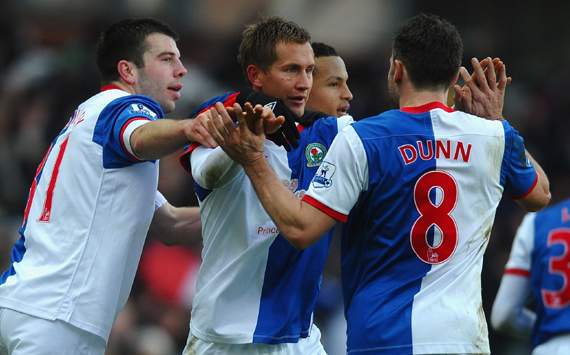 EPL -  Blackburn Rovers v Fulham, Morten Gamst Pedersen,David Dunn and Grant Hanley  