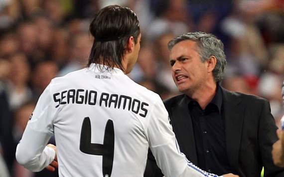 El entrenador del Real Madrid, Jose Mourinho y el jugador Sergio Ramos