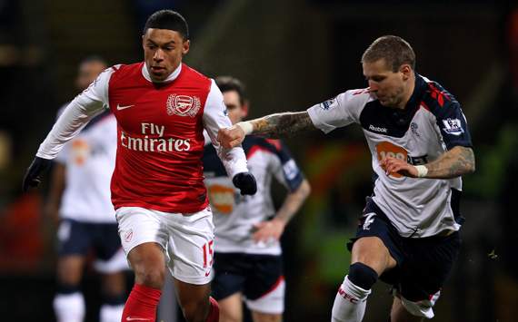 EPL - Bolton Wanderers v Arsenal,Gretar Steinsson & Alex Oxlade-Chamberlain  