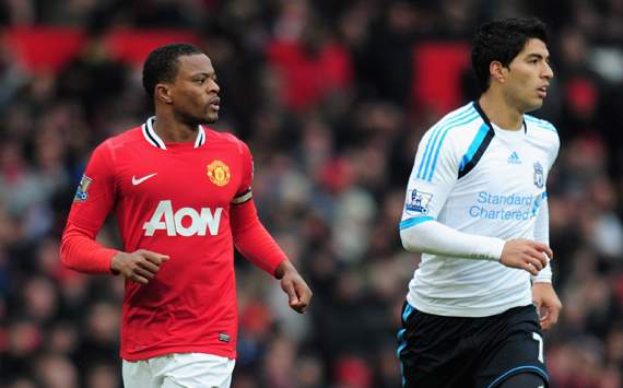 EPL - Manchester United v Liverpool, Patrice Evra and Luis Suarez