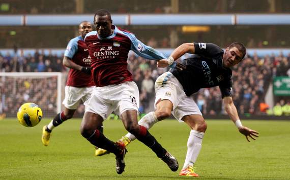 EPL-Aston Villa v Manchester City,Emile Heskey and Aleksandar Kolarov  