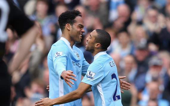 EPL-Manchester City v Bolton Wanderers, Gael Clichya and Joleon Lescott