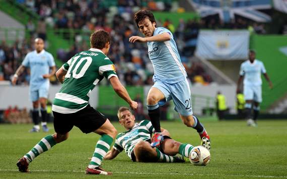 UEFA Europa League - Sporting Clube de Portugal v Manchester City, David Silva and Stijn Schaars