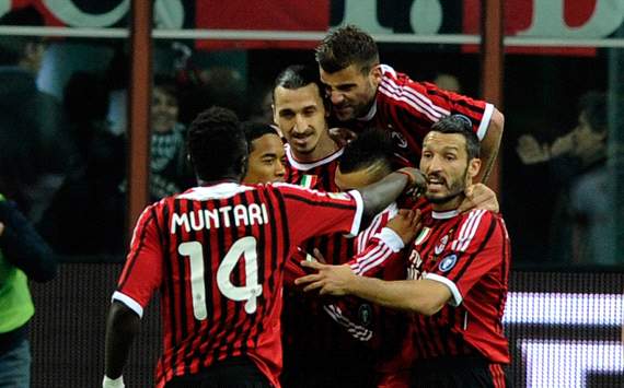 Milan players celebrating - Milan-Roma (Getty Images)