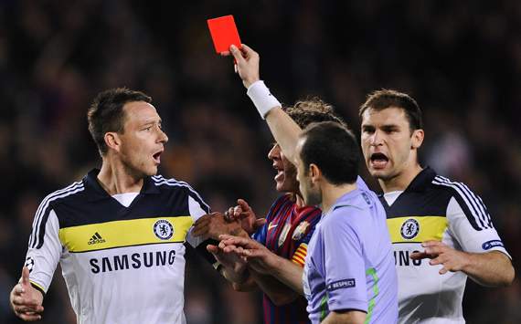 CL - FC Barcelona v FC Chelsea, John Terry and referee Cuneyt Cakir