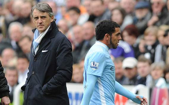 EPL: Roberto Mancini - Carlos Tevez, Newcastle United v Manchester City