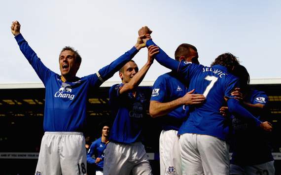 EPL - Everton v Newcastle United, Phil Neville and Nikica Jelavic