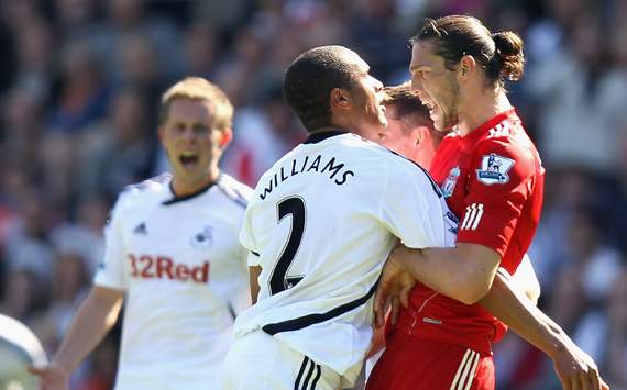 EPL - Swansea City vs Liverpool, Andy Carroll & Ashley Williams
