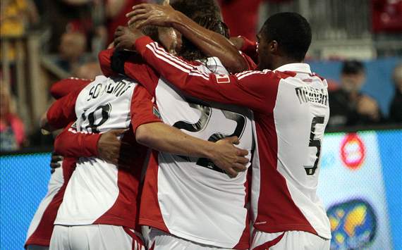 Toronto FC celebrates Reggie Lambe goal