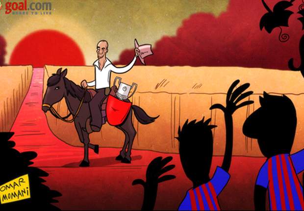 Cartoon - Guardiola part au coucher de soleil 