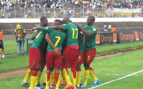 Cameroon celebrate a goal