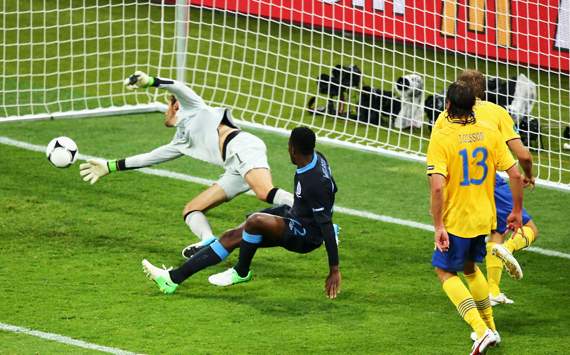 UEFA EURO - Sweden v England, Danny Welbeck and Andreas Isaksson