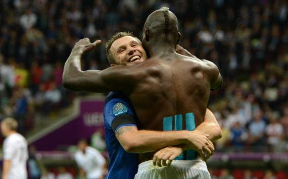 EURO 2012, Germany vs Italy - Antonio Cassano and Mario Balotelli celebrating