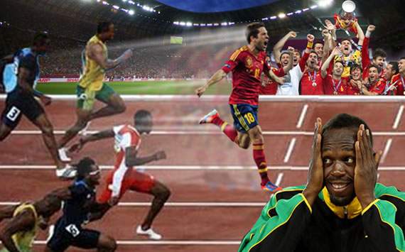 Jordi Alba sigue corriendo tras la Eurocopa y le da tiempo a ganarle una carrera a Usain Bolt
