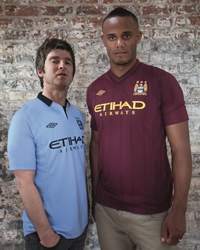 Manchester City Football Club’s kit launch. Home and Away, Noel Gallagher and Vincent Kompany
