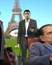 Silvio Berlusconi, Zlatan Ibrahimovic y Thiago Silva. Fotomontaje