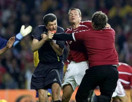 Danish supporter attacks referee Herbert Fandel, Denmark-Sweden