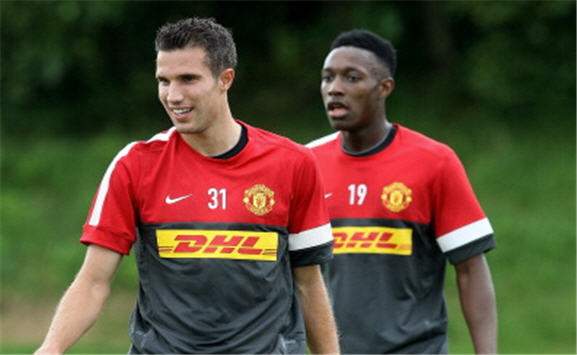 Robin van Persie with Danny Welbeck- Manchester United training - Carrington